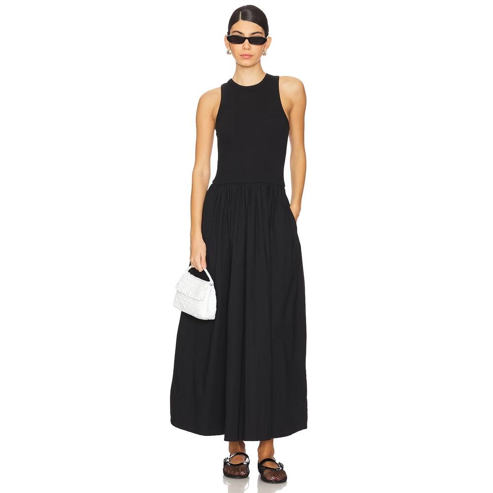 Soldout NYC The RSVP Dress Black Large NWT Mixed Media Knit Poplin Maxi $295
